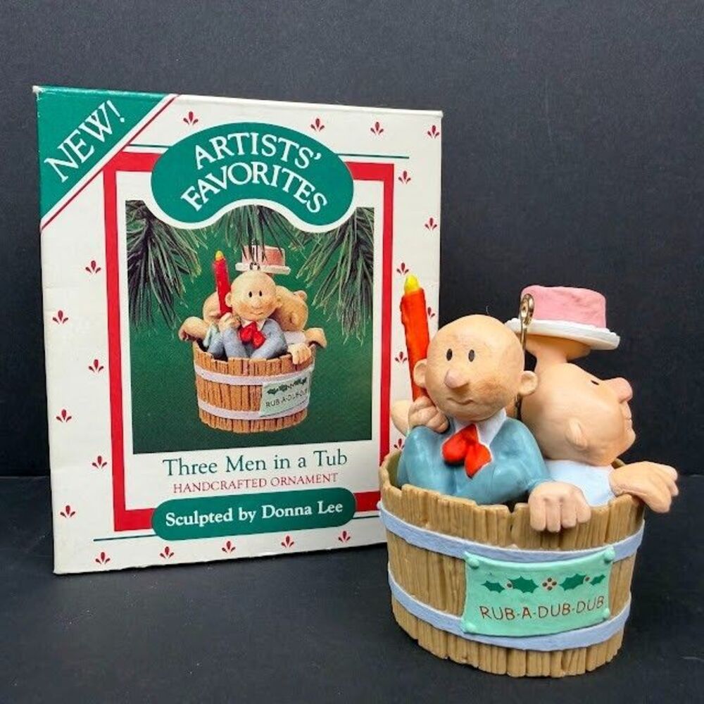1987 Hallmark Artists' Favorite Ornament Three Men in a Tub-Mint Condition